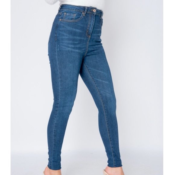 Blue High Waist Skinny Denim Jeans Pants - Picture 5 of 10